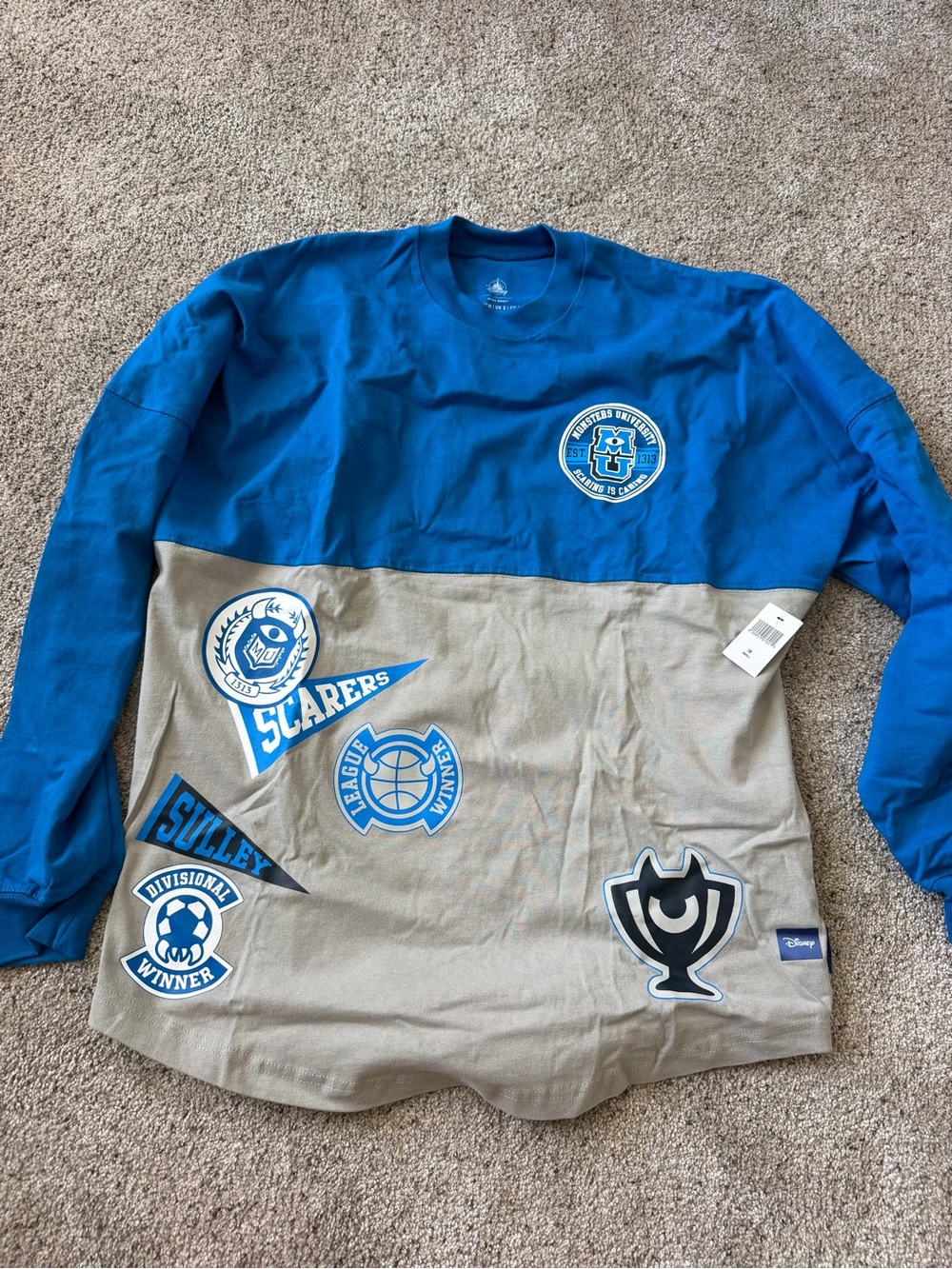 Disney x Monsters University Blue and Tan Patch Graphic Long Sleeve